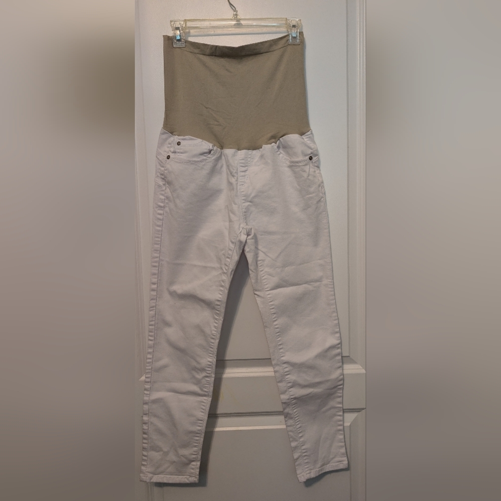 Stylish White Pull-on Maternity Capri Pants-size XL